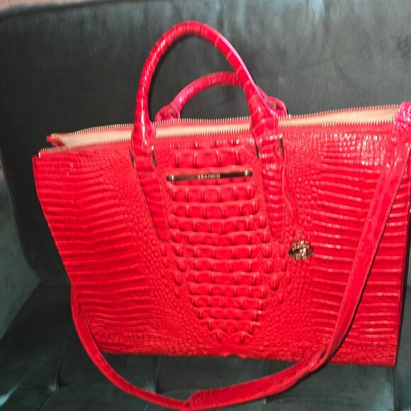 LARGE SCARLTE RED BRAHMIN BUISNESS TOTE BAG - Picture 1 of 17